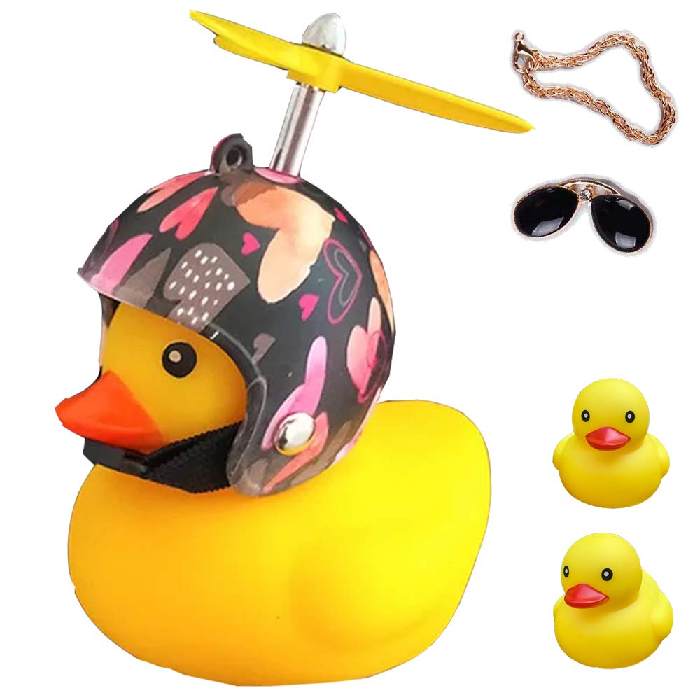 ACEDOAMARE Duck Bike Bell, Cute Rubber Yellow Duck Bicycle Accessories with LED Light Propeller Helmet Squeeze Horns for Cycling Motorcycle Car Handlebar Bicycle (Heart)