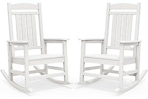 SERWALL Outdoor Rocking Chairs Set of 2, Oversized HDPE Porch Rockers for Adults, All-Weather Composite Patio Rocking Chairs, White