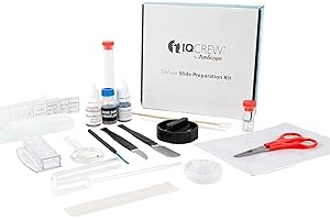 AMSCOPE IQCrew 40-Piece Deluxe Microscope Slide Preparation Kit - Essential Student Tool Kit w/Stains + Shrimp Hatchery Experiment - SP-18
