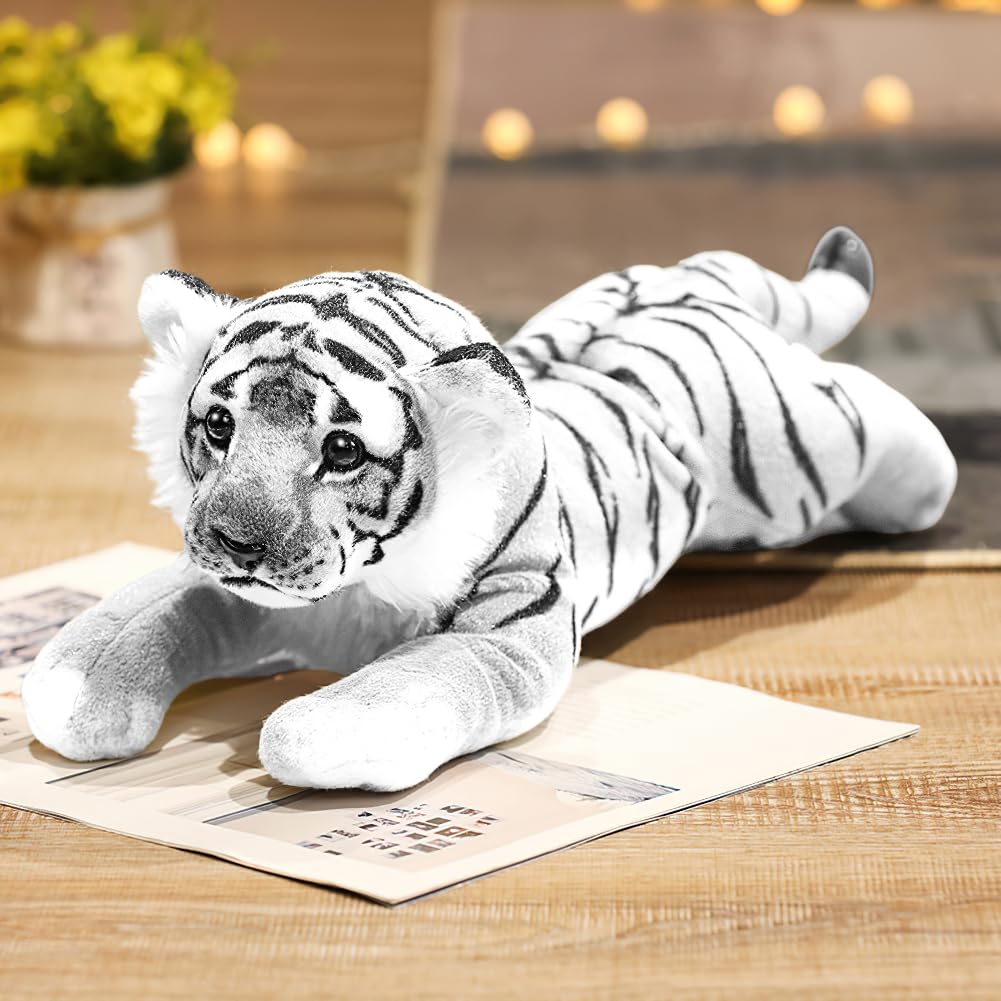 TRAVELKNOT Realistic White Tiger Plush 40CM Soft Simulation Tiger Toys Stuffed Animal Cushion Gift for Boys and Girls Birthday