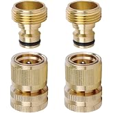 LIKAGE Brass Hose Quick Connect, 3/4 Inch GHT Garden Hose Quick Connector | No-Leak Water Hose Quick Connect Fittings Male and Female - 2Packs