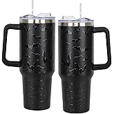 qynspngs 40 oz Halloween Tumbler with Lid and Straw - 5D Bat Print Tumblers with Handle Halloween Stainless Steel Insulated Travel Cup Black Coffee Cups Gifts for Women Men Adults