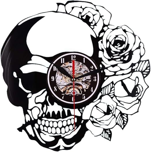 Hyxqyyx Reloj De Pared Gotico De Vinilo Con Calavera Rosa 12