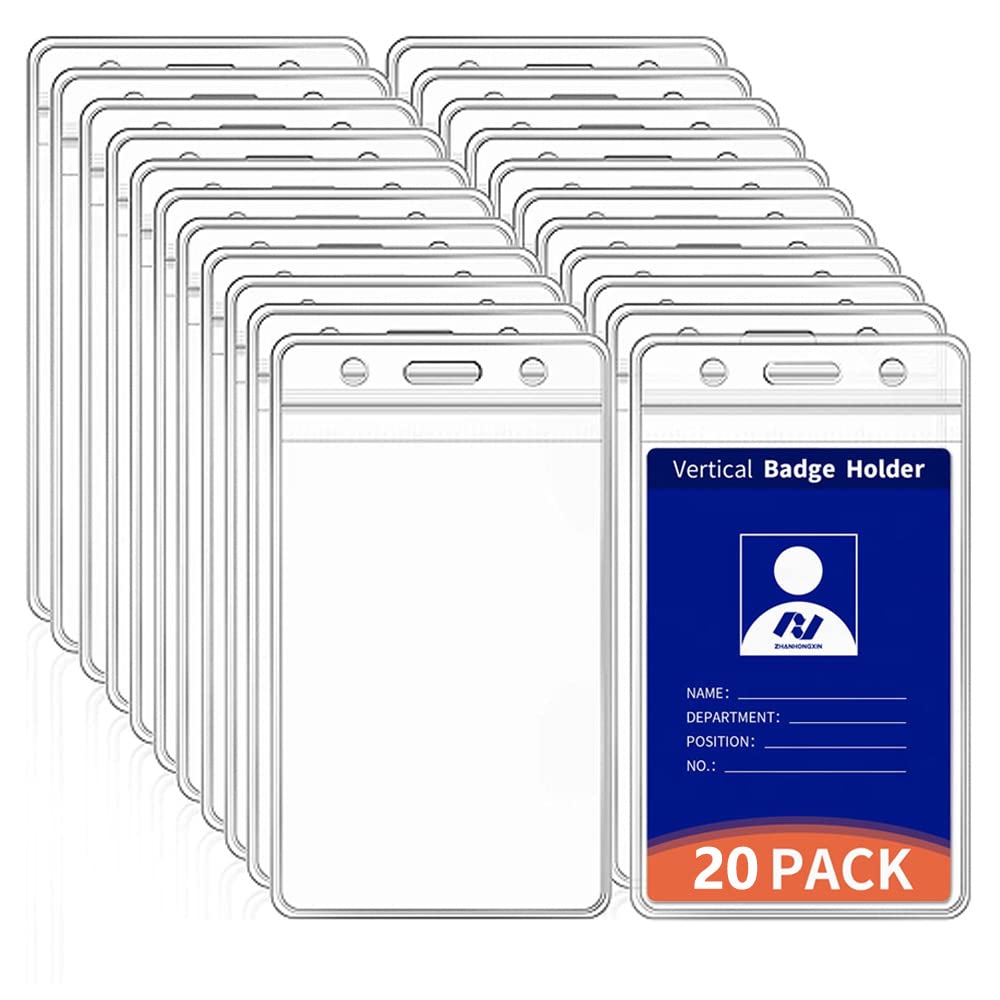 VOVIGGOL 20 Pack Extra Thick Vertical ID Badge Holder Clear ID Card Holder for Breakaway Lanyard, Key Card Holder Plastic with Waterproof Resealable, Name Tag Badge Protector for Office School