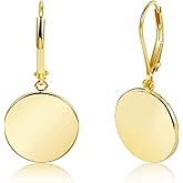 925 Sterling Silver Disc Dangle Earrings for Women Flat Hypoallergenic Drop Earrings Classic Coin Leverback Earrings for Women Jewelry Gifts