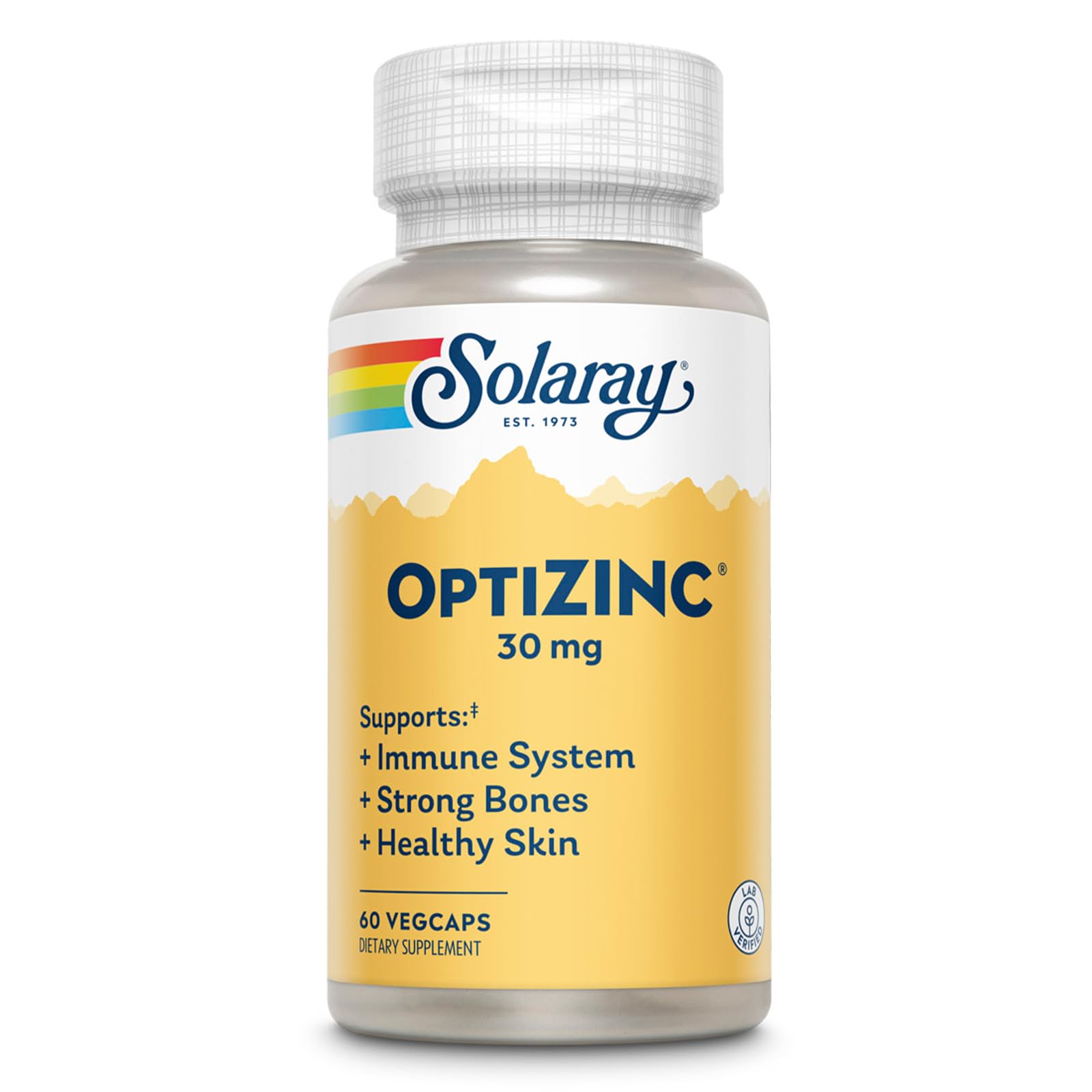 SOLARAY OptiZinc 30mg Immune Support Supplement - Zinc Supplements for Men and Women w/Vitamin B6 - Strong Bones and Skin Health Support - High Absorption - 60-Day Guarantee, 60 Servings, 60 VegCaps