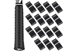 15 Pack Black Tennis Racket Grip Tape, Precut PU Tennis Racquet Grip Tape with Dry Feel, Anti-Slip, Sweat Absorption, Comfort