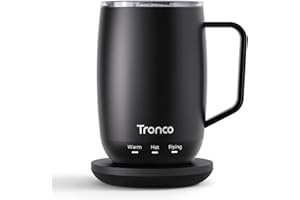 Tronco Temperature Control Heated Coffee Mug 14 oz – Rechargeable Self-Heating Smart Mug with Lid – Manual Control, 3 Modes, 130 Min Battery Life, Auto Shut-Off (Black)