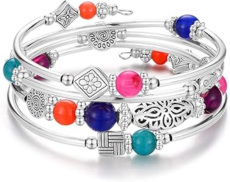 BULINLINLayered Wrap Bangle Turquoise Bracelet - Bead Bracelet with Natural Agate Stone, Gifts For Women