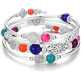 BULINLINLayered Wrap Bangle Turquoise Bracelet - Bead Bracelet with Natural Agate Stone, Gifts For Women