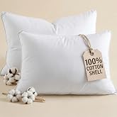 100% Cotton Bed Pillows - Queen Size Set of 2 - 20" x 30" (White) | Breathable Cotton Cover, Soft Down Alternative for Back &amp; Stomach Sleepers, Low Density, Low Loft Support &amp; Machine Washable