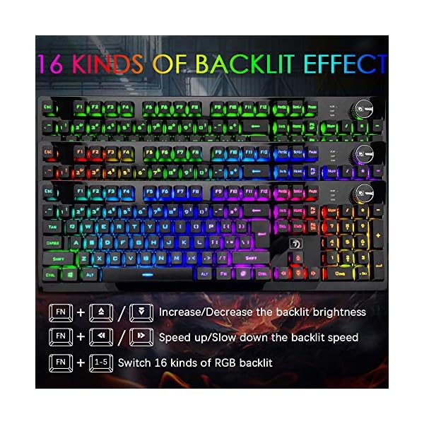 FELiCON K620 Wireless Gaming Keyboard and Mouse Combo, Mechanical Feel Rechargeable 100% Keyboard 4800 mAh, 16 Light Up…