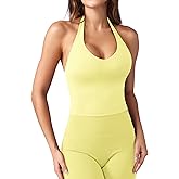 YEOREO Women's Halter Crop Top V Neck Workout Going Out Tank Top Hazel Padded Sleeveless Backless Trendy Summer Camisole