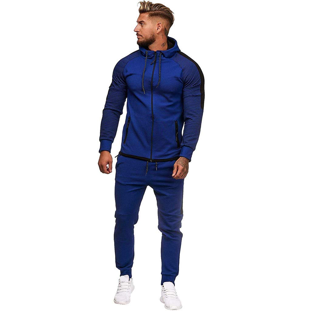 Men Sport Suit Gradient Sweatsuit Zipper Hoodies Outfit Contrast Jogging Full Tracksuit