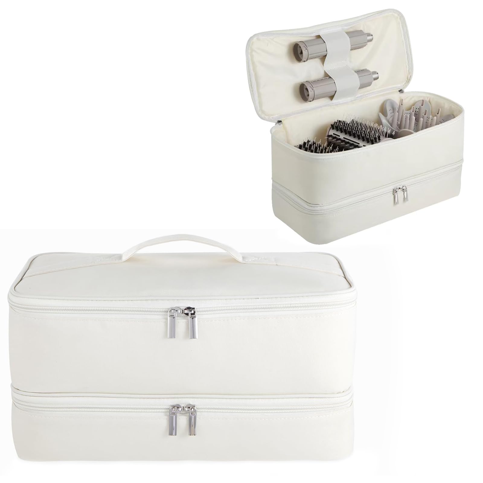 GENCAM Double-Layer Carrying Case for Shark Flexstyle, Travel Case for Shark 430/440 Flex Style, Portable Storage Case for Dyson Airwrap Styler and Attachments (Beige)