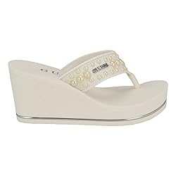 GUESS Women's Silus Wedge Sandal, White, 9.5