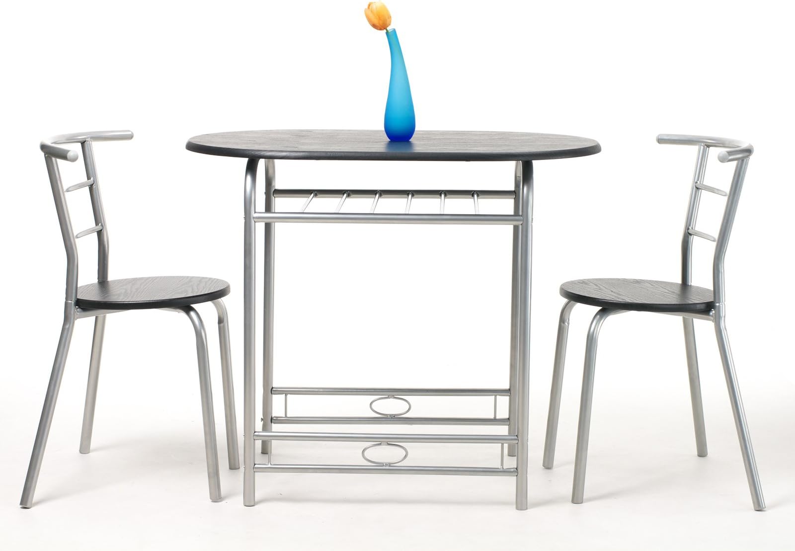 DH FurnitureBOX 3 PCS Wooden Top Metal Round Cafe Bar Bistro Table and Chairs Breafast Dining Set