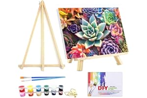 VIGEGU Paint by Numbers Kit for Adults Beginner with Framed Canvas - with Wooden Easel,Succulent Flower DIY Oil Painting, with Acrylic Paints Brushes Nice Gift Box 7.8x11.8in