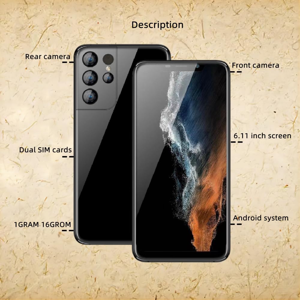 Unlocked Cell Phone，s22u，Android Smartphone ，Dual SIM Card，1GB RAM 16GB ROM，Only Supports Dual SIM Card Frequency Band of 3GWCDMA ：850/2100MHZ，6.11 inch Screen9(Blue)