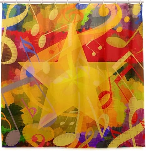 Amazon Kapanou防水 シャワーカーテン 明るい音楽背景音符ビッグ かわいいシャワーカーテン ユニットバス バスルーム 芸術の装飾 180cmx180cm バスフック付き 取り付け簡単 シャワーカーテン ホーム キッチン オンライン通販