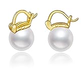 POPLYKE 10mm Pearl Chunky Hoop Earrings Gold Plated 925 Sterling Silver Pearl Earrings for Women Pearl Jewlery Hypoallergenic