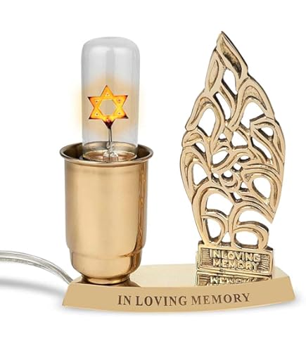 Zion Judaica Eternal Flame Electric Yizkor Candle Memorial Tombstone Shaped LED Yahrzeit Candle Engraved In Loving Memory Yahrtzeit Light Flickering Flameless Memory Lamp Jewish Funeral Lamp