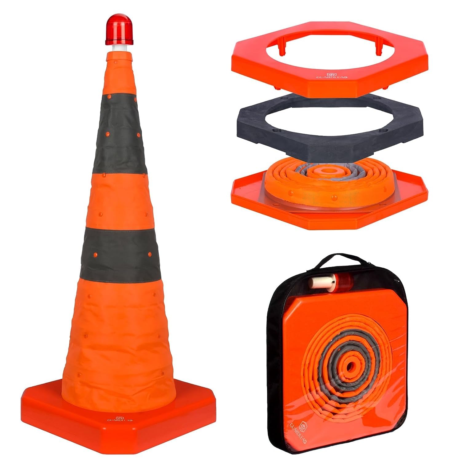 28'' inch Collapsible Traffic Safety Cones with Weighted Base, 1 pcs Multi Purpose Pop-up Cones with LED Light and Reflective Collar, for Road Parking, Driving Practice - Sturdy Design (1, 28'')