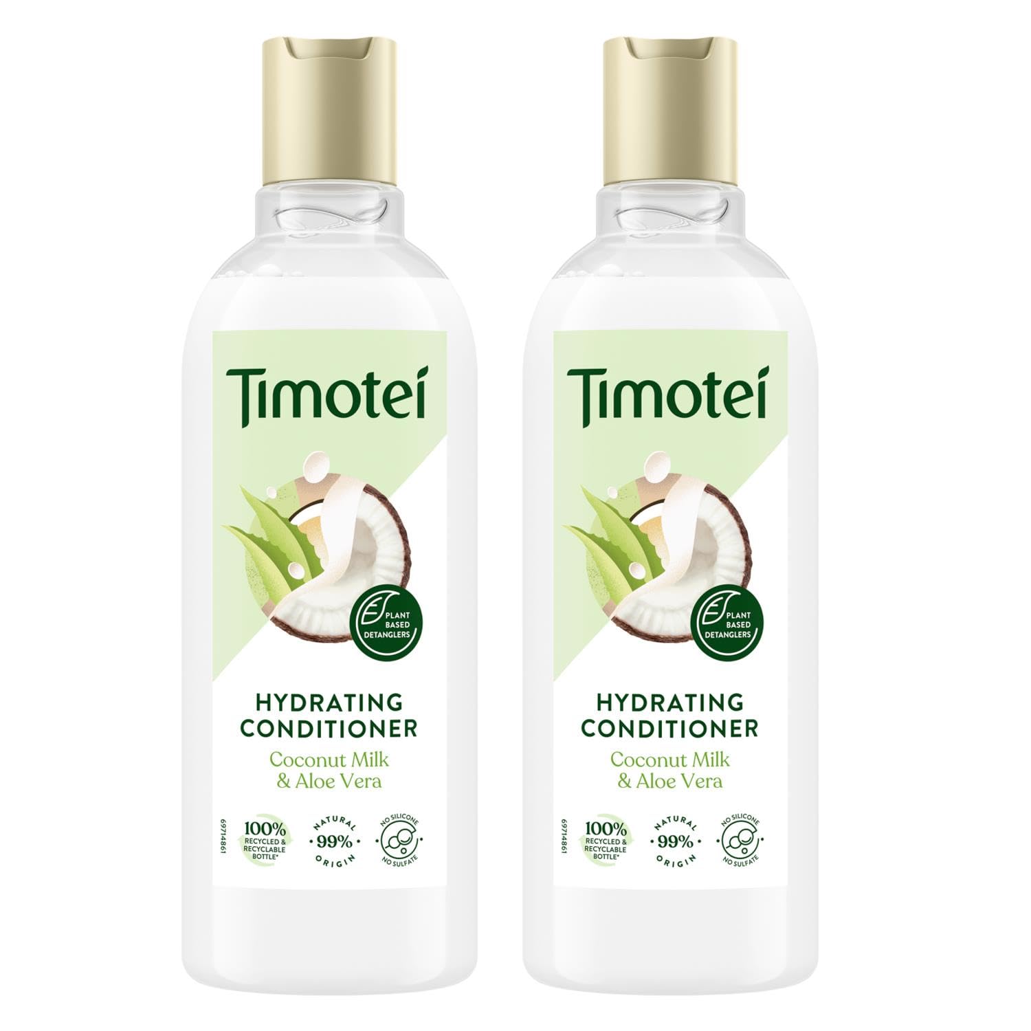 Timotei Hydrating Conditioner Silicon-Free Made from Natural Herbal Ingredients and Plant Based Detanglers Suitable for All Types of Hair 300ml, 2 Pack