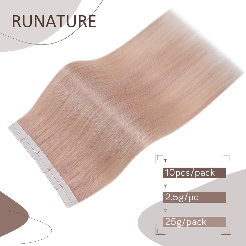 RUNATURE Tape in Hair Extensions Human Hair Pink Tape Hair Extensions Real Human Hair Colourful LightPink Invisible Tape Hair 14 Inch 20 Gram 10pcs - Image 4
