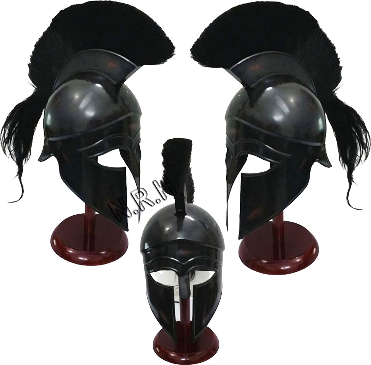 Greek Corinthian Helmet Ancient Medieval LARP SCA Role-Play Halloween Armor Knight Spartan Replica Helmet With Wooden Stand
