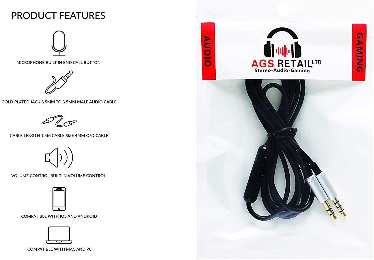 AGS Retail Ltd Compatible Headphone Cable Replacement for Skullcandy Audio Technica Marshall, Black, 1.2 m - Image 4