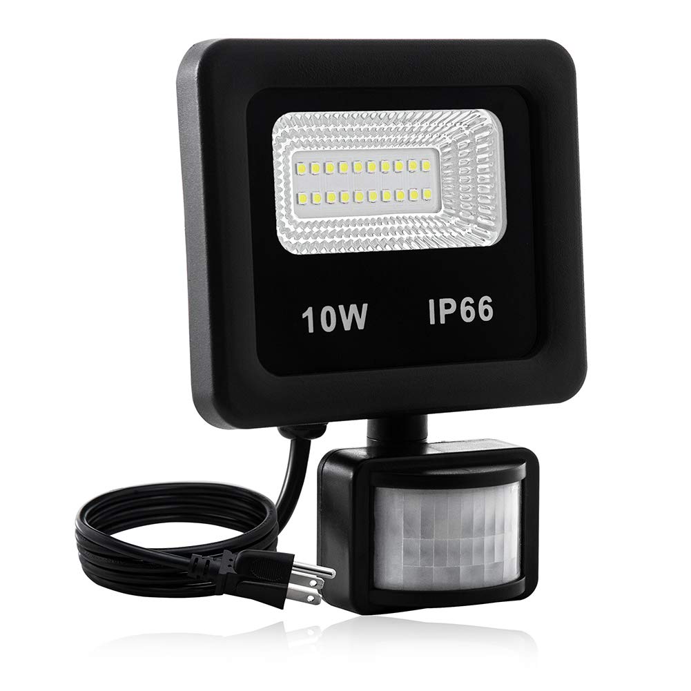 Photo 1 of Motion Sensor Flood Light Outdoor,10W Security Light, IP66 Waterproof Outdoor Light,1000LM,6500K Motion Security Lights with Plug for Garage Yard Patio Pathway Porch Entryways (Daylight White)