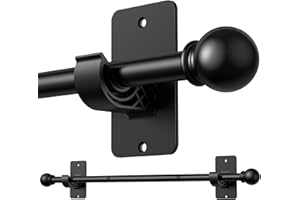 PeSenp 2 Pack Black Curtain Rods No Drill 48 to 84 Inch, 5/8 Inch Diameter Splicing Drapery Rods, Long Curtain Rod Set with N