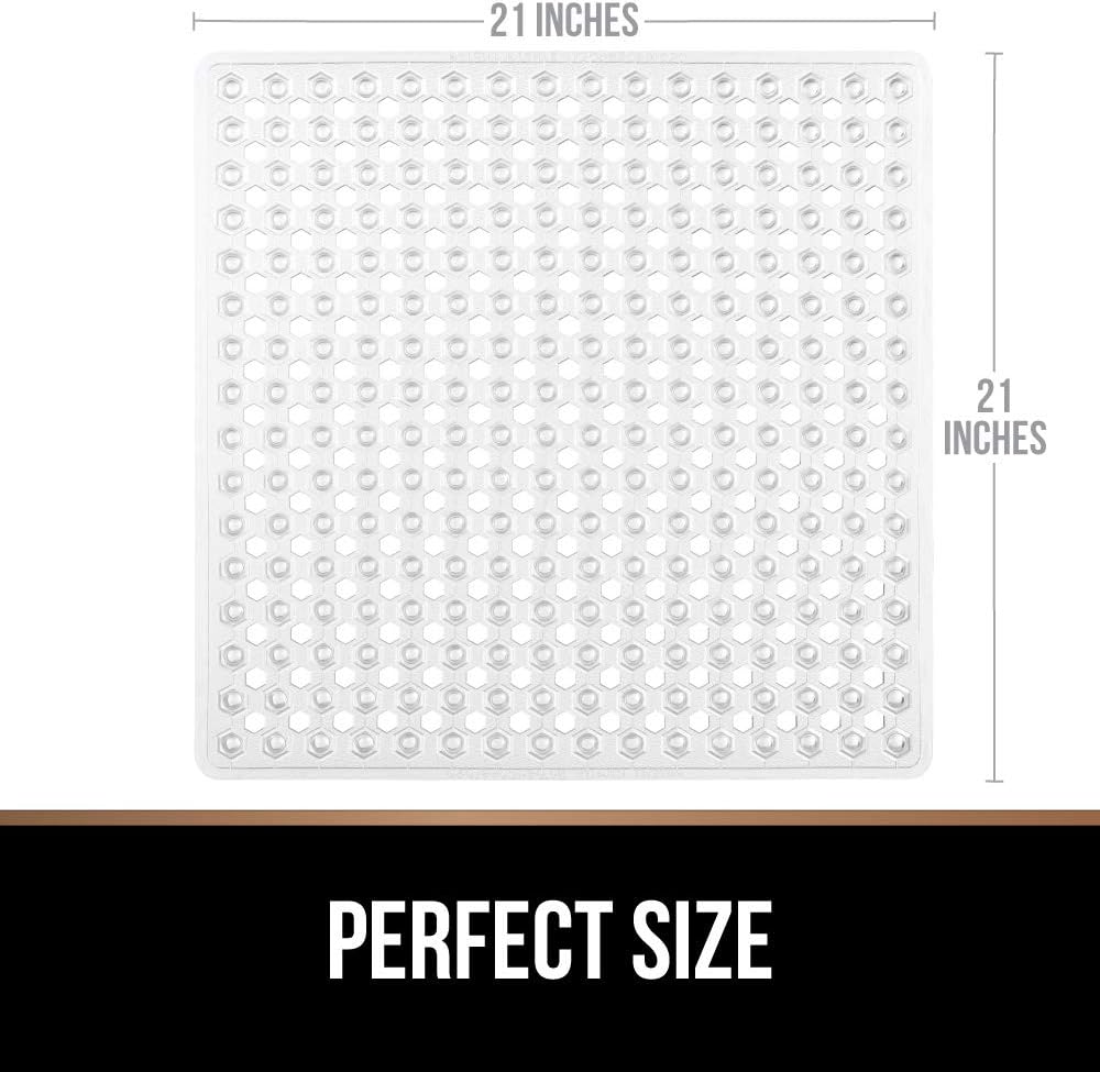 Gorilla Grip Original Patented Shower Stall Mat, Bath Tub Mats, 21x21, Machine Washable, Antibacterial, BPA, Latex, Phthalate Free, Square Bathroom Mats with Drain Holes, Suction Cups, Clear: Home & Kitchen