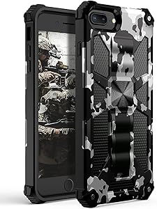 YVPro Case Compatible for iPhone 8 Plus Case iPhone 7 Plus Case iPhone 6s Plus Case iPhone 6 Plus Case Man Sturdy Kickstand Shockproof Protective Camo Cover Camouflage White