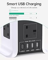 Kemelo Tower Extension Lead with USB 4 Ports 8 Outlets Surge Protector 2m view 2