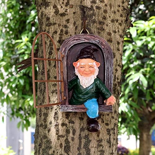 Tanngronie Backyard Decor for Outdoors Gnomes Out of doors Decorations Tree Faces Decor Out of doors Steel Artwork Backyard Sculptures & Statues Rising Elf Tree Hanger Gnome Door