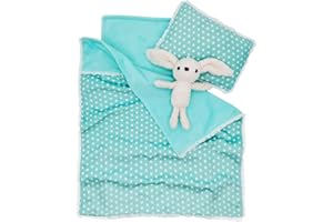 FERBERBEARS Baby Doll Accessories Bedding Set Soft Blanket Mattress Pillow Dolls Playset Fits 16-18 Inches American Doll Furniture Toy Girls and Boys (Green)