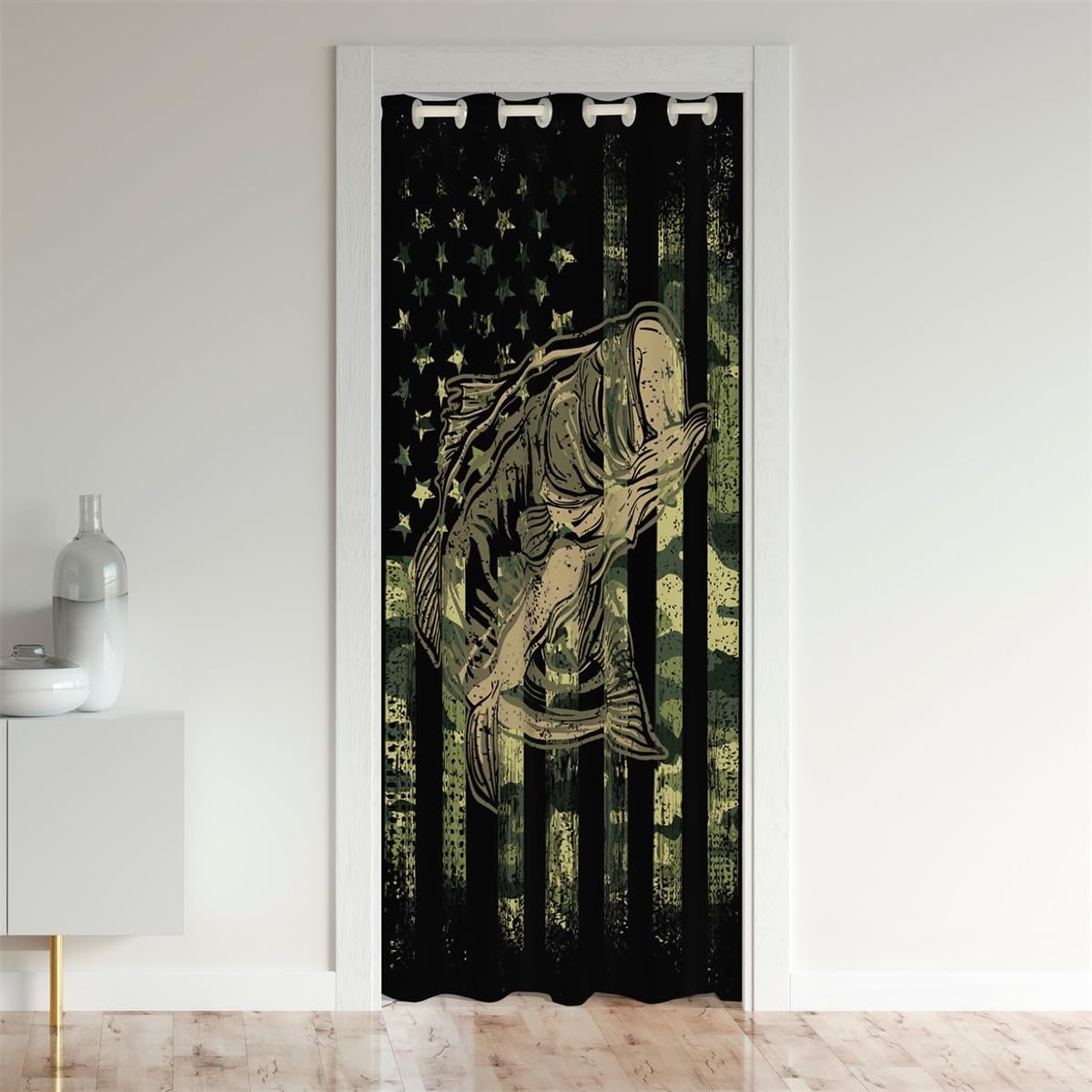 Louie Bass Fishroom Fishing Pike Fish Doorway Curtains - Privacy Camoflage 30%-50% Blackout 86x203cm