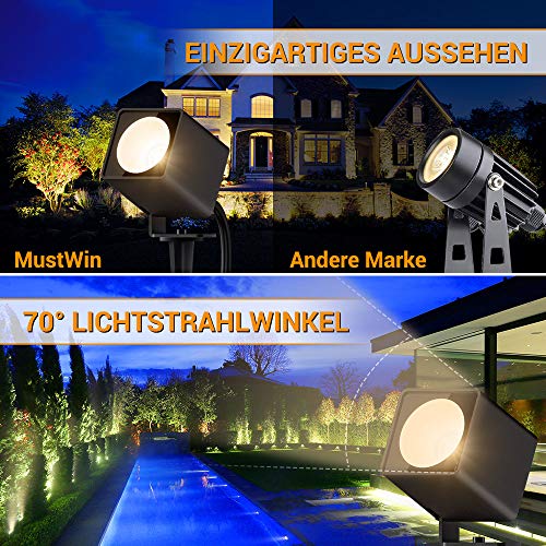 Gartenleuchte, MustWin Gartenstrahler mit Erdspieß 4*10W 3600LM 3000K Warmweiß LED Strahler mit Stecker 4 in 1… – Bild 7