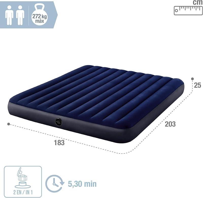 Dura-Beam Camping Matratze für 2 Person Luftbett 183 x 203 x 25 cm max. 272KG – Gästebett aufblasbares Bett Campingbett , Fiber-Tech-Technologie (64755)