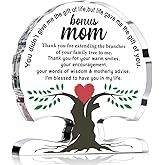 Bonus Mom Gifts from Daughter Son, Birthday Gift for Step New Mom, Stepmother, Mother, Unique Thank You Mom Gifts Acrylic Tree Desk Signs Home Decor Plaque