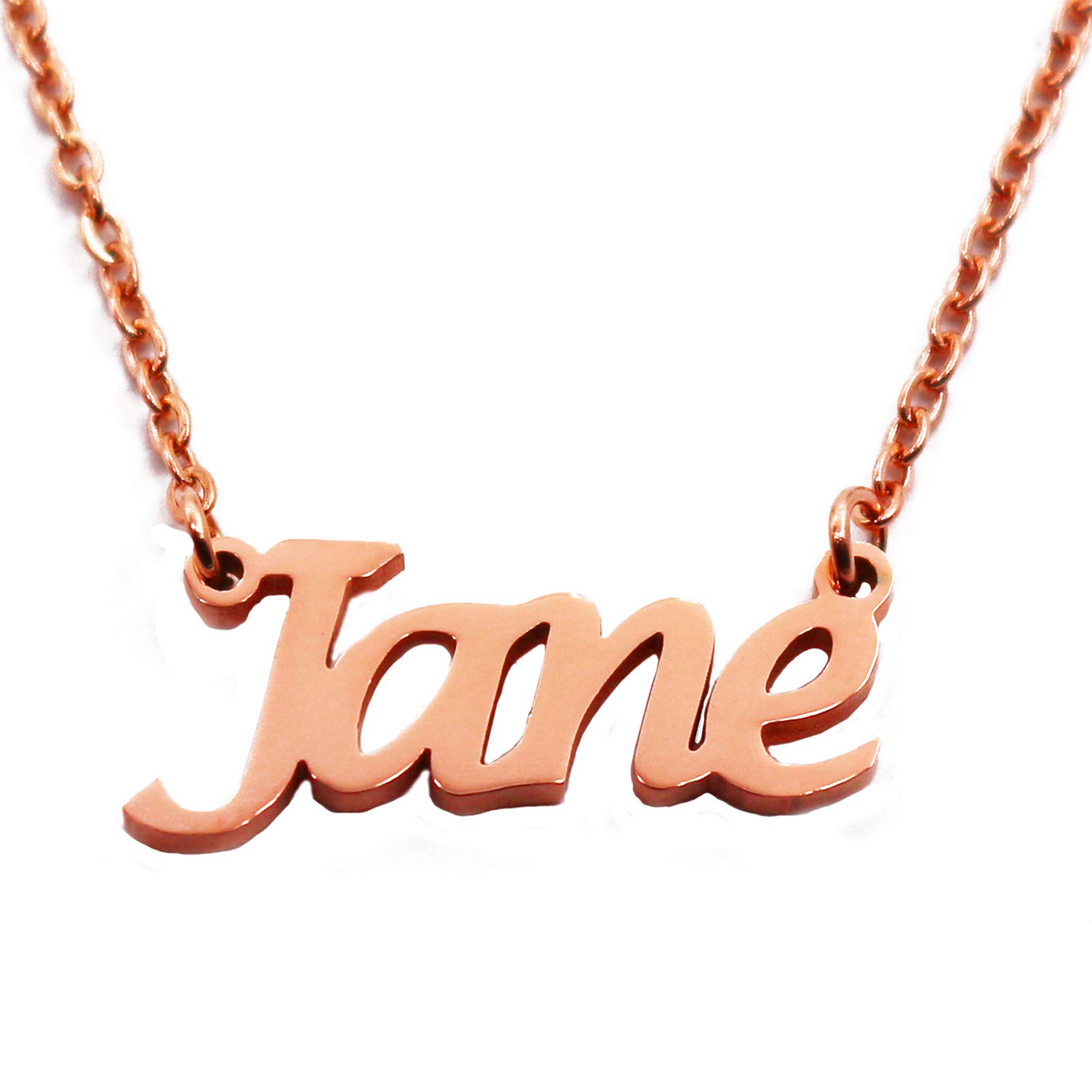 Kigu Jane Personalised Name Necklace 18ct Rose Gold Plated, Custom Dainty Name Pendants, Jewellery for Ladies, Girlfriend, Mother, Sister, Friends