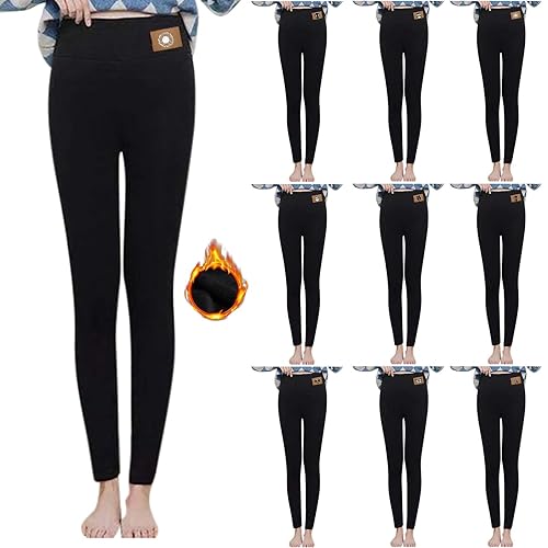 Angxiwan Black Cotton Leggings Women Fleece Lined Leggings for Women UK Tummy Control Stretchy Pants High Waisted Gym Thermal Thick Tight Womens Black no Front Seam