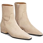 Coutgo Womens Booties Low Heel Ankle Boots Square Pointed Toe Chunky Heel Side Zipper Dressy Fall Boots Shoes