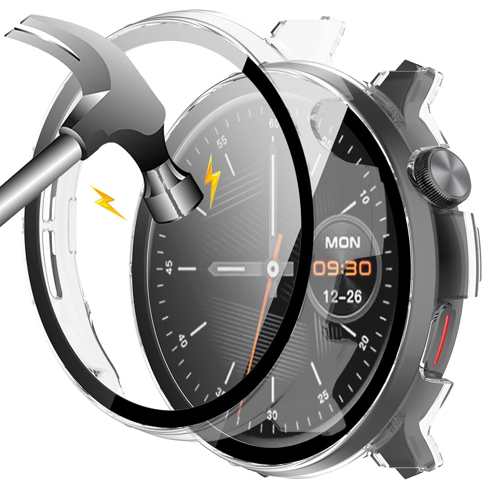 Akancy [2 Pieces] Hard Case Compatible with Mibro Lite 2 with Screen Protector, 9H Hardness Hart PC Case Tempered Glass Slim for Smart Mibro Lite 2, 2 Transparent