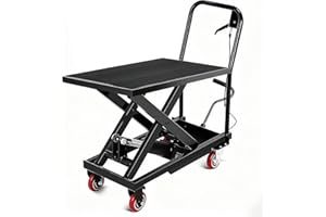 GARVEETECH Hydraulic Lift Table Cart, 500 LBS Load Capacity 28.5 in Lifting Height, Manual Single Scissor Lift Table with Non-Slip Pad and 4 Wheels, Hydraulic Scissor Cart for Material Handling