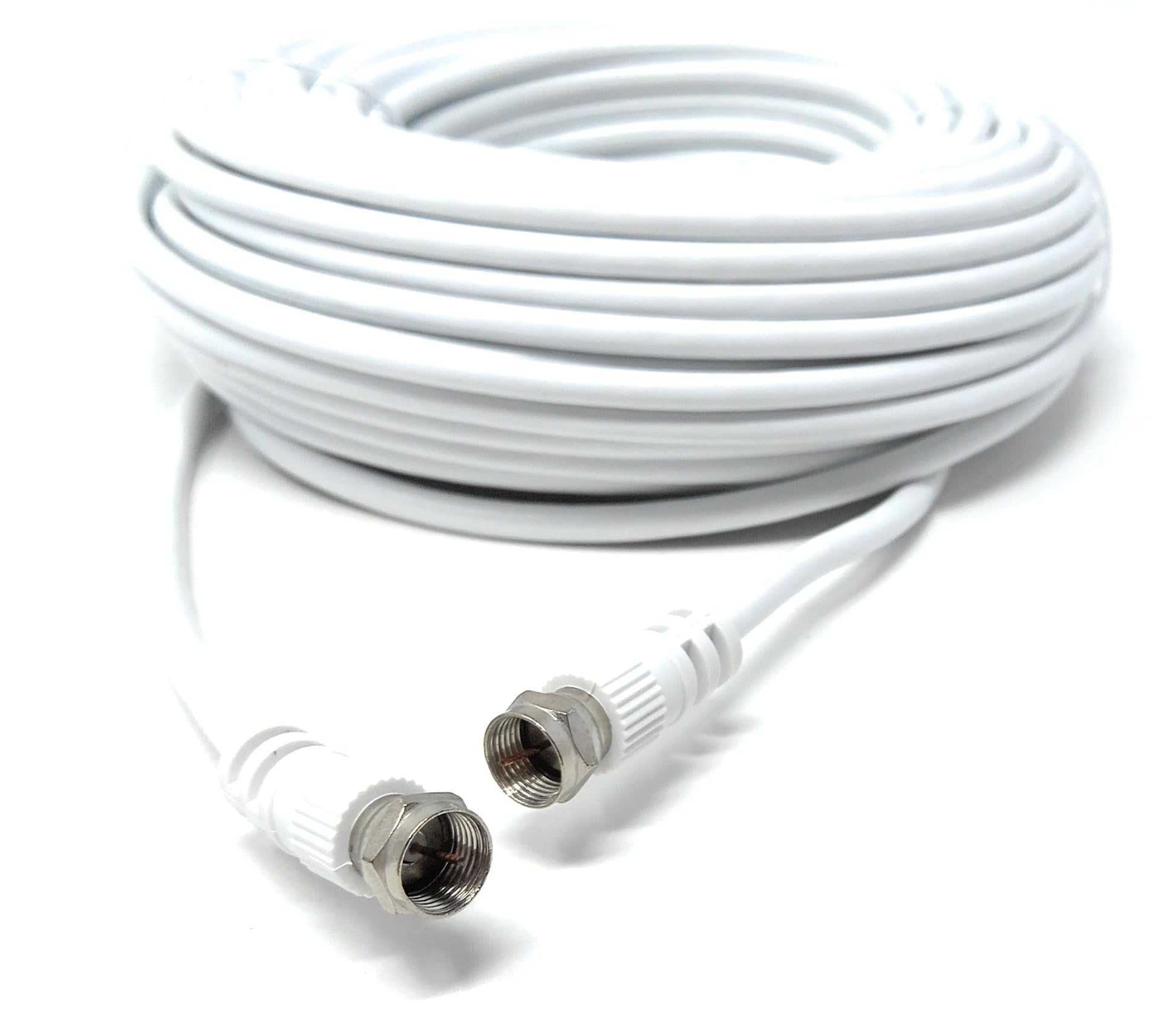 DRUT 20m F-Type Male to Male Coax Coaxial Cable, Extension 75ohm Cord Wire Compatible with Satellite Dish, TV Antenna, Freeview TV, DVD, VCR, SKY HD, Virgin, BT White 65ft