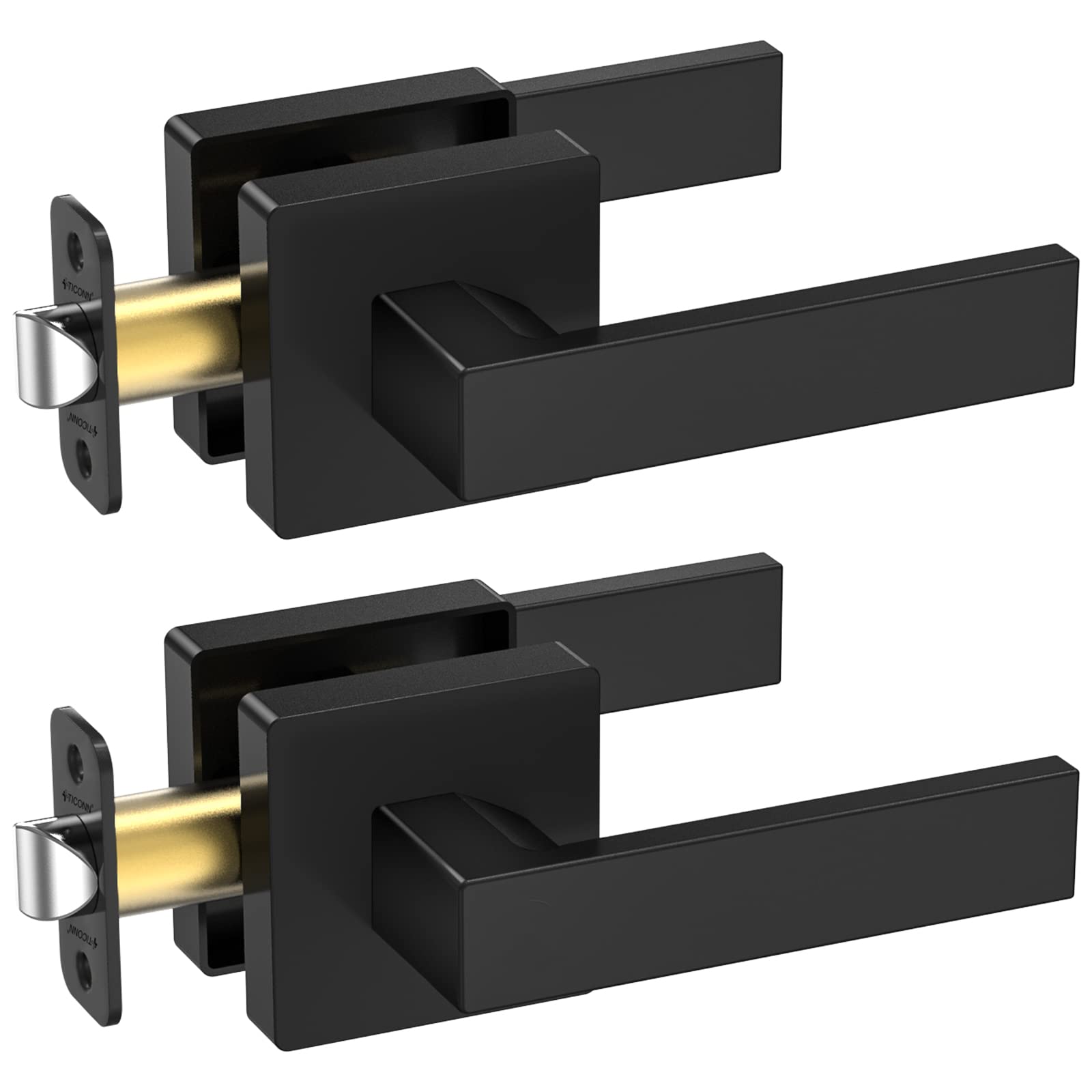 Photo 1 of TICONN Matte Black Door Handle Heavy Duty, Reversible Square Door Lever for Bedroom, Bathroom, Rooms (Passage, 2 Pack)