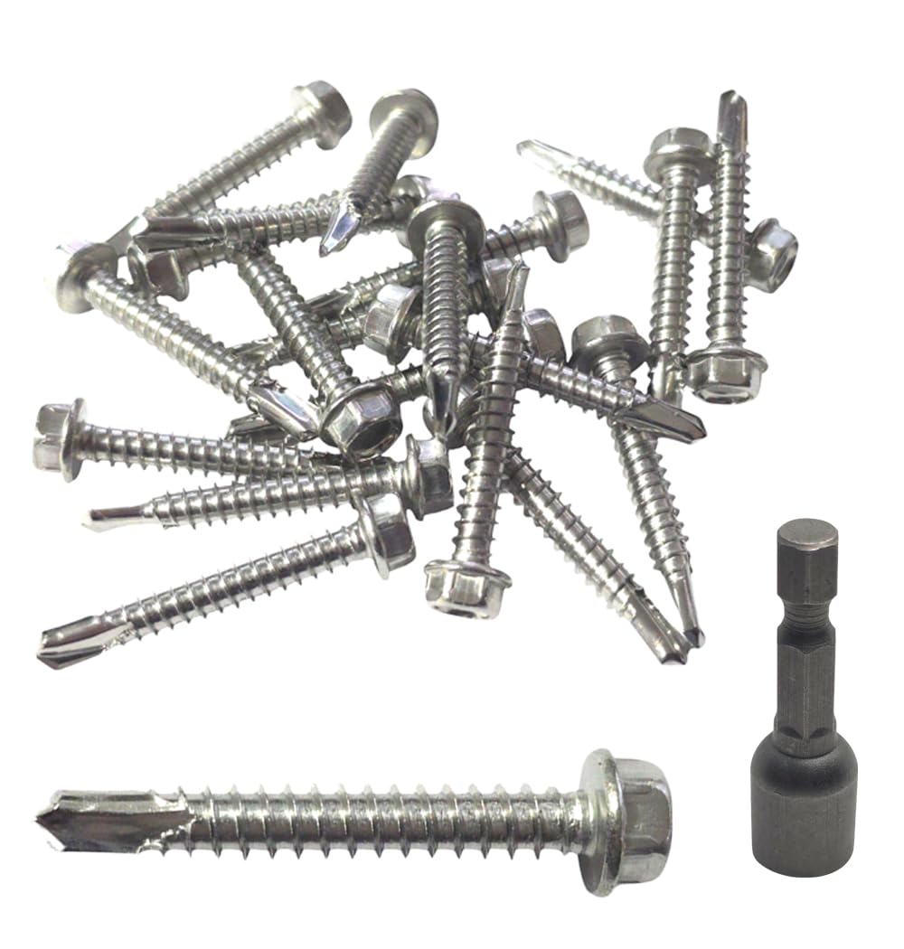 Pack of 20 Self-Drilling Stainless Steel Screws Bolts with Hex Head, Self-Tapping for Corrugated Metal, PVC Roof Panels, Cladding, Wire Ducts (No.12(5.5mm) x 70mm)